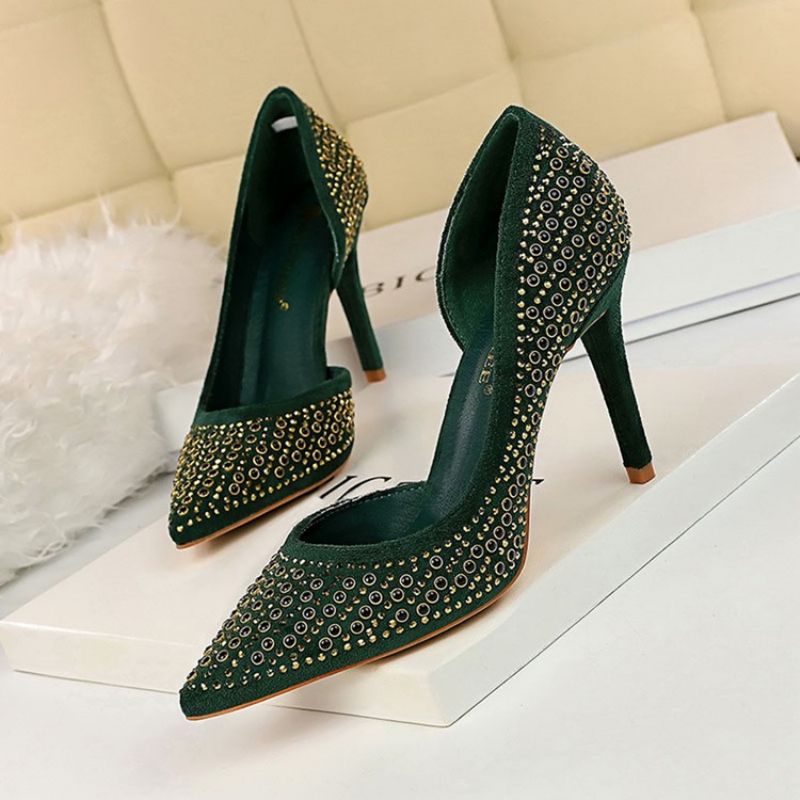 Rhinestone Faux Suede Stiletto Heel Μυτερό Γυναικείες Αντλίες