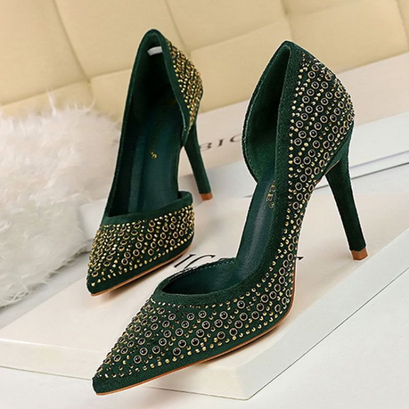 Rhinestone Faux Suede Stiletto Heel Μυτερό Γυναικείες Αντλίες