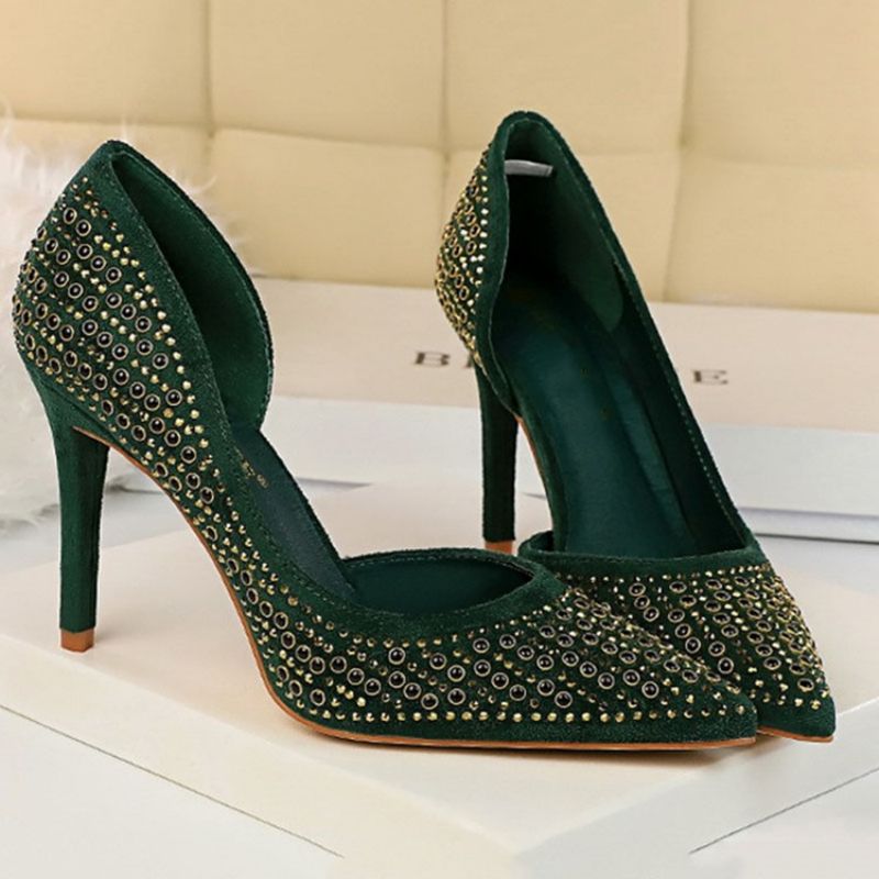 Rhinestone Faux Suede Stiletto Heel Μυτερό Γυναικείες Αντλίες