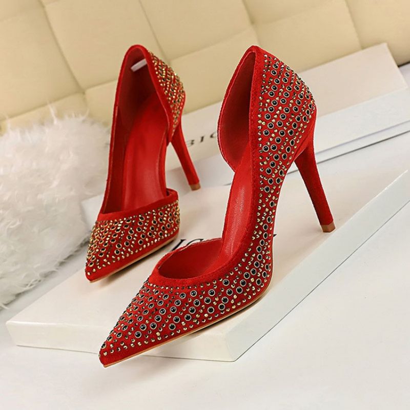 Rhinestone Faux Suede Stiletto Heel Μυτερό Γυναικείες Αντλίες