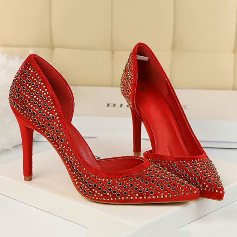 Rhinestone Faux Suede Stiletto Heel Μυτερό Γυναικείες Αντλίες