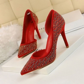 Rhinestone Faux Suede Stiletto Heel Μυτερό Γυναικείες Αντλίες