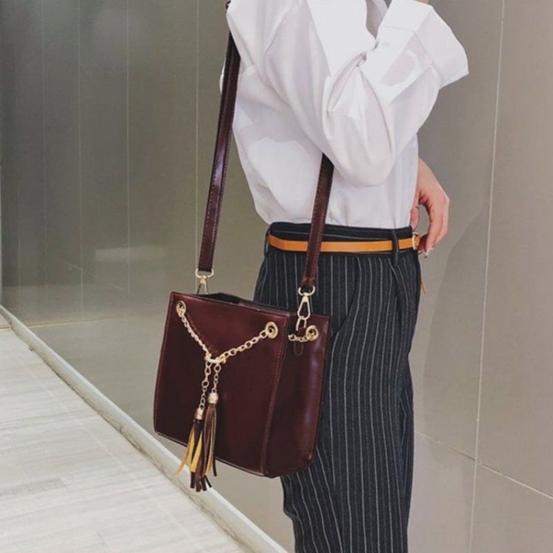 Τσάντα Pu Tassel Plain Square Crossbody Τσάντα