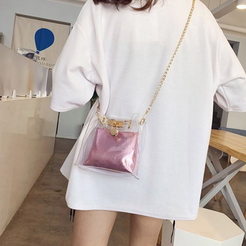 Τσάντες Pu Plain Chain Square Crossbody