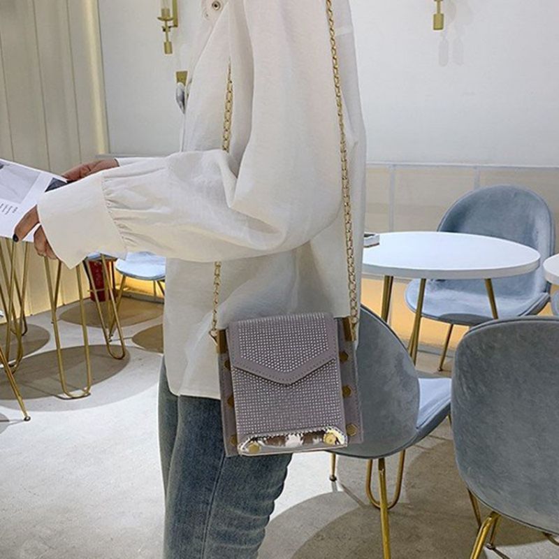 Τσάντες Pu Rhinestone Chain Rectangle Crossbody