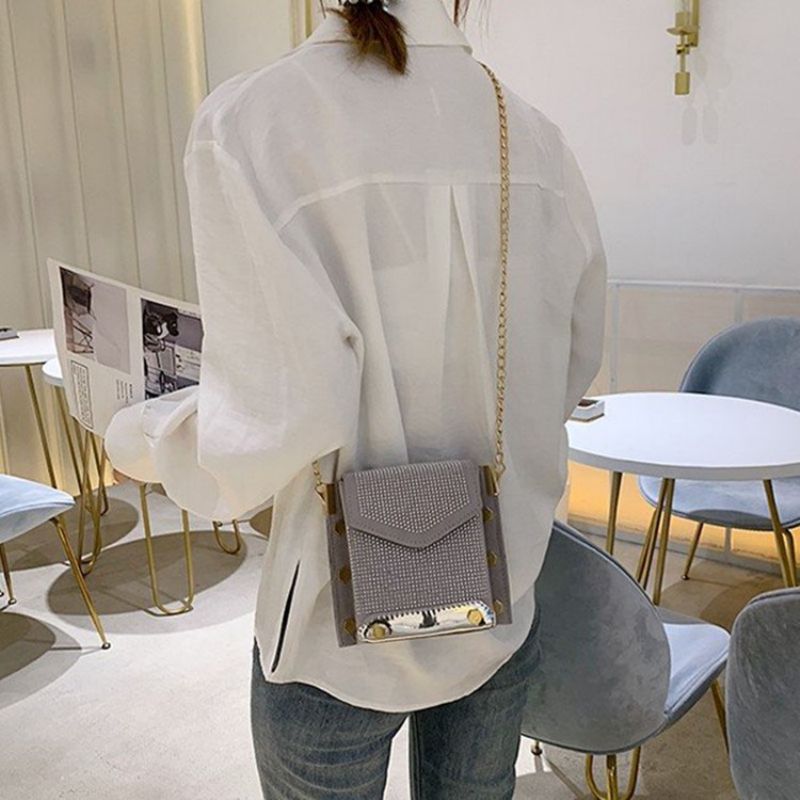 Τσάντες Pu Rhinestone Chain Rectangle Crossbody