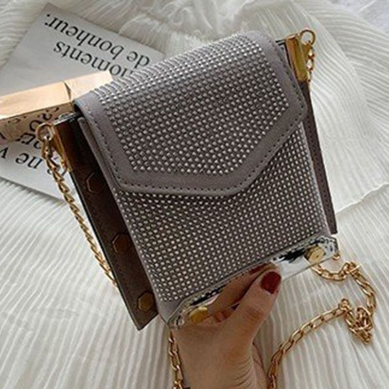 Τσάντες Pu Rhinestone Chain Rectangle Crossbody