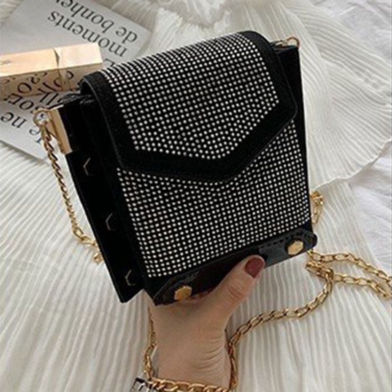 Τσάντες Pu Rhinestone Chain Rectangle Crossbody