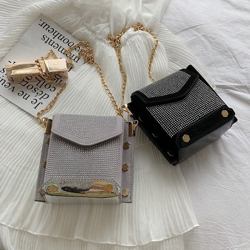 Τσάντες Pu Rhinestone Chain Rectangle Crossbody