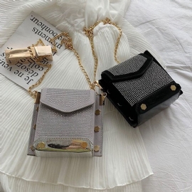 Τσάντες Pu Rhinestone Chain Rectangle Crossbody