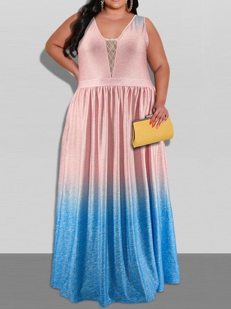 Αμάνικο V-Λαιμόκοψη Στο Πάτωμα-Μήκος Gradient Sweet Maxi Dress Μεγάλο Μέγεθος