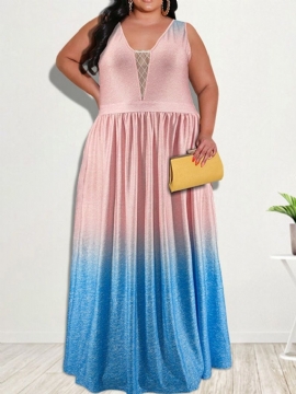 Αμάνικο V-Λαιμόκοψη Στο Πάτωμα-Μήκος Gradient Sweet Maxi Dress Μεγάλο Μέγεθος