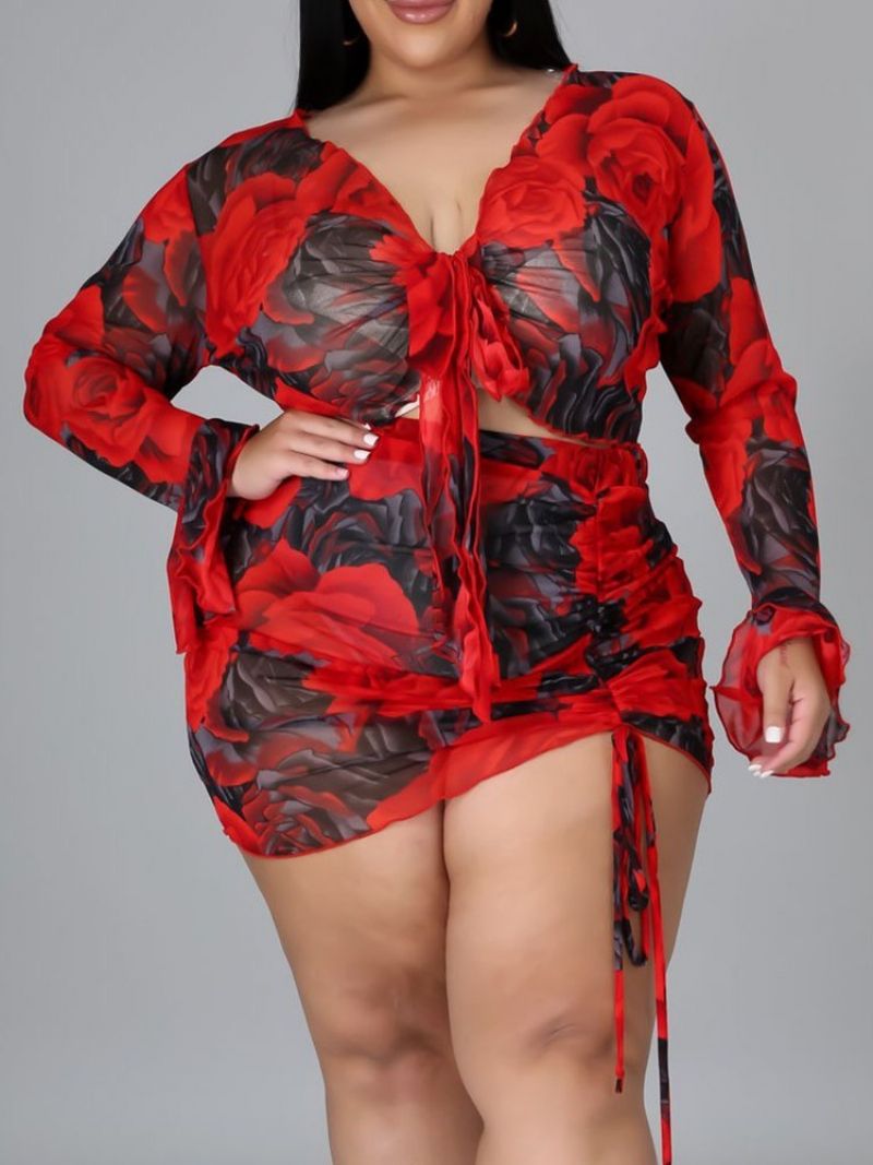 Floral Σέξι Φούστα Bodycon Σετ Δύο Τεμαχίων Σετ Γυναικεία Φούστα Μεγάλο Μέγεθος