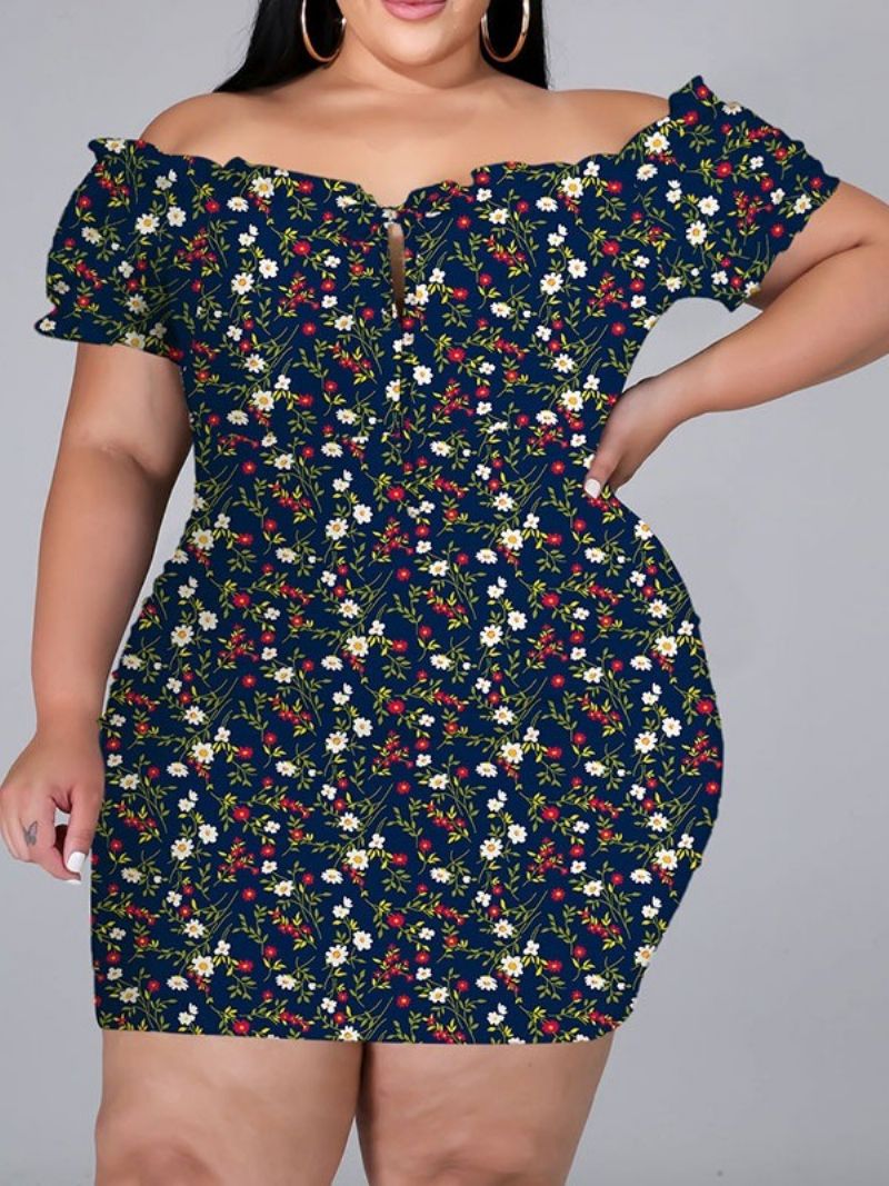 Κοντό Μανίκι Πάνω Από Το Γόνατο Bodycon Πουλόβερ Floral Bodycon Φόρεμα Μεγάλο Μέγεθος