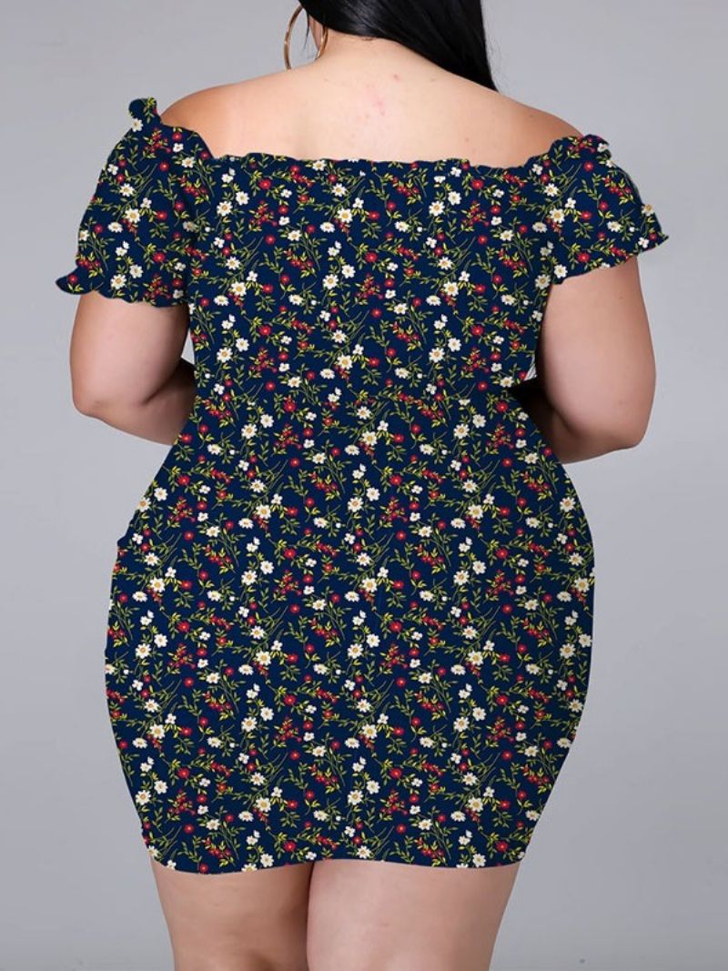 Κοντό Μανίκι Πάνω Από Το Γόνατο Bodycon Πουλόβερ Floral Bodycon Φόρεμα Μεγάλο Μέγεθος