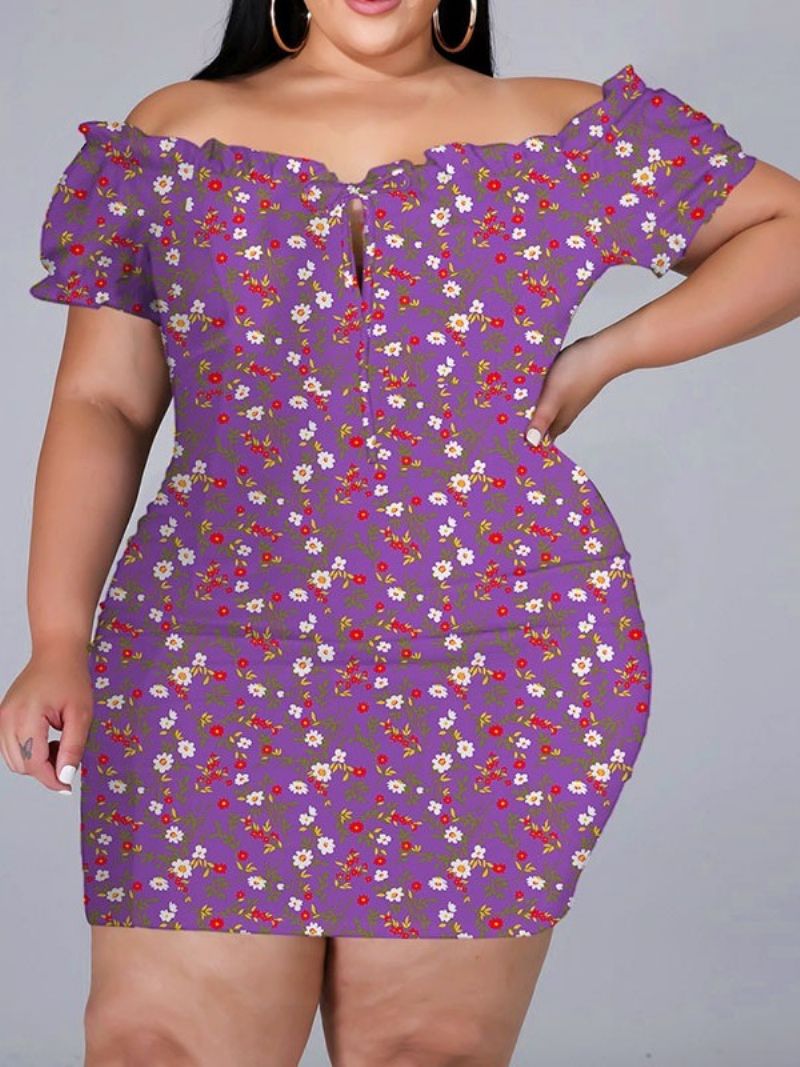 Κοντό Μανίκι Πάνω Από Το Γόνατο Bodycon Πουλόβερ Floral Bodycon Φόρεμα Μεγάλο Μέγεθος