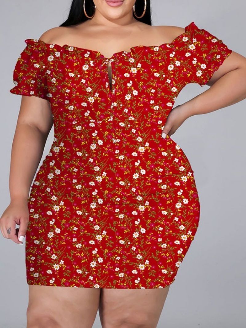 Κοντό Μανίκι Πάνω Από Το Γόνατο Bodycon Πουλόβερ Floral Bodycon Φόρεμα Μεγάλο Μέγεθος