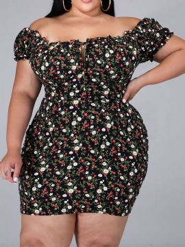 Κοντό Μανίκι Πάνω Από Το Γόνατο Bodycon Πουλόβερ Floral Bodycon Φόρεμα Μεγάλο Μέγεθος