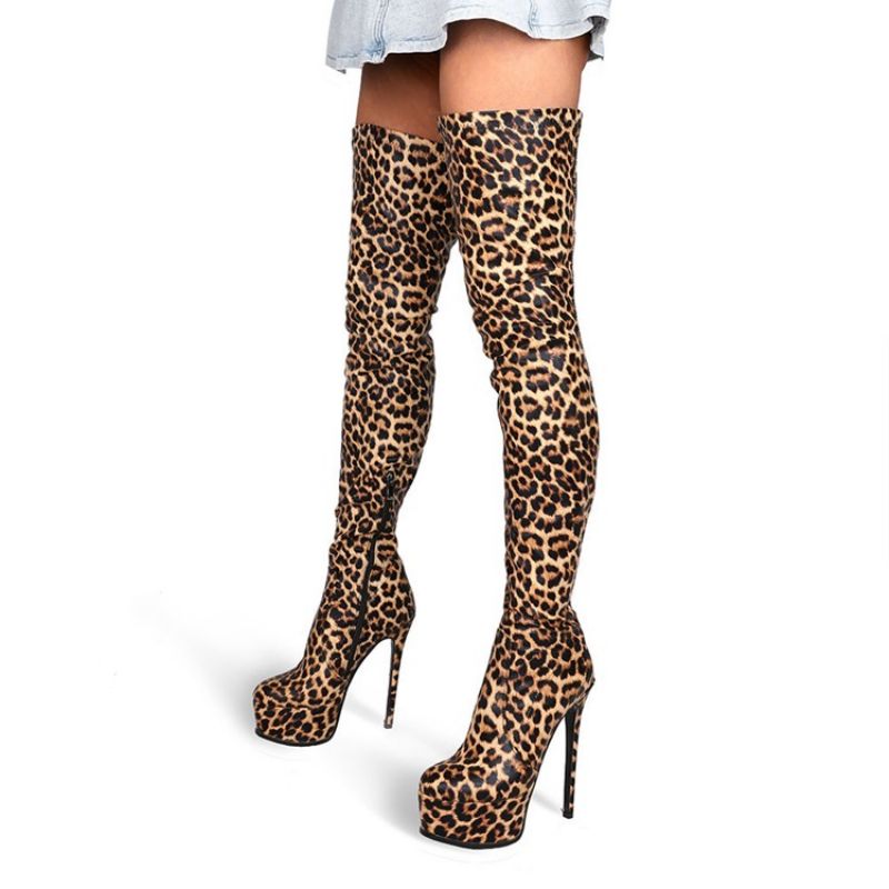 Μπότες Stiletto Heel Leopard Με Φερμουάρ Στο Πλάι