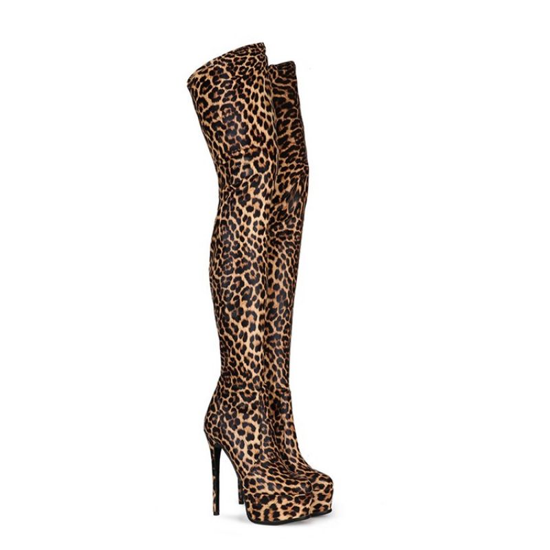 Μπότες Stiletto Heel Leopard Με Φερμουάρ Στο Πλάι