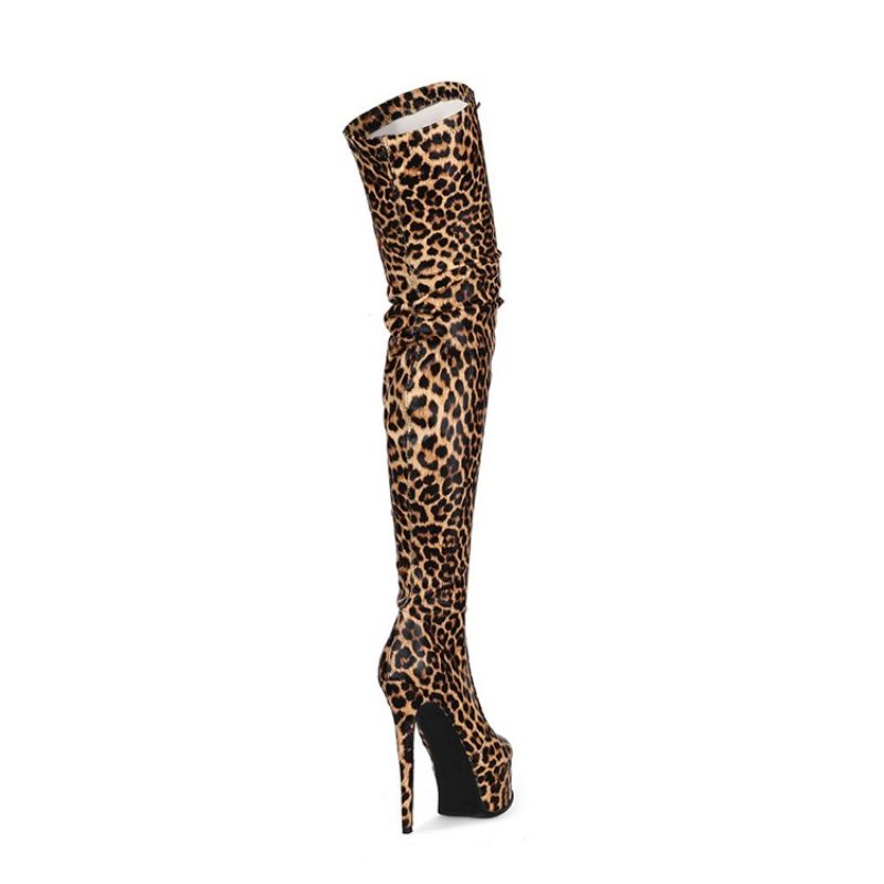 Μπότες Stiletto Heel Leopard Με Φερμουάρ Στο Πλάι