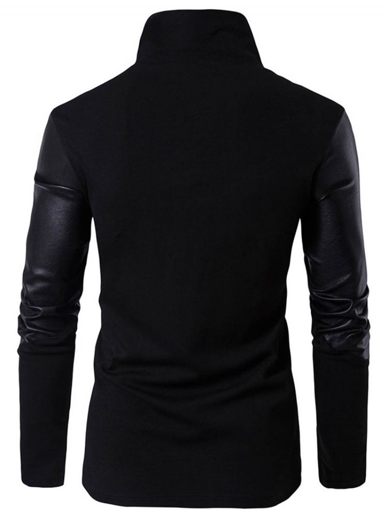 Ανδρικό Φούτερ Με Κουκούλα Pu Knit Patched Stand Collar Slim