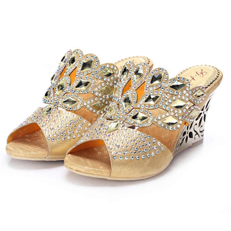 Glittering Rhinestone Γυναικεία Πέδιλα Wedge