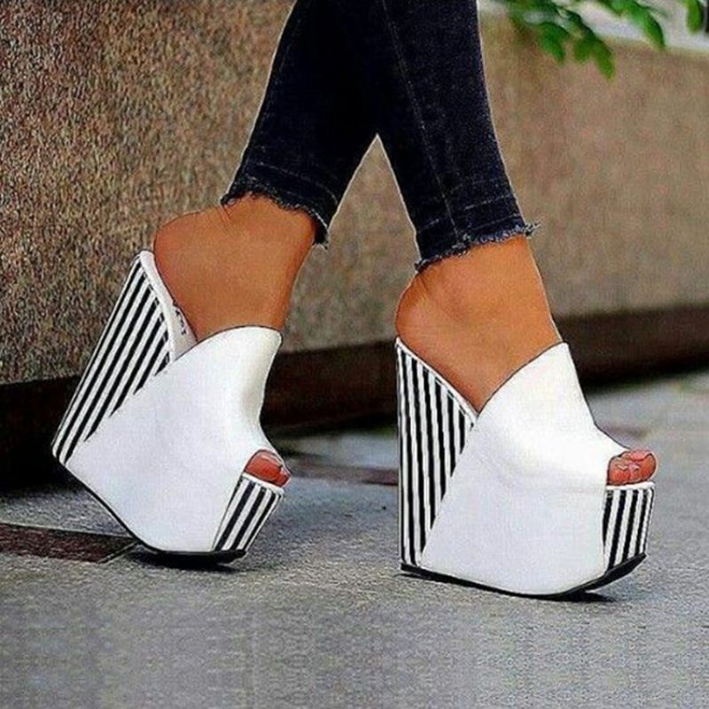 Λευκή Πλατφόρμα Slip-On Wedge Σανδάλια