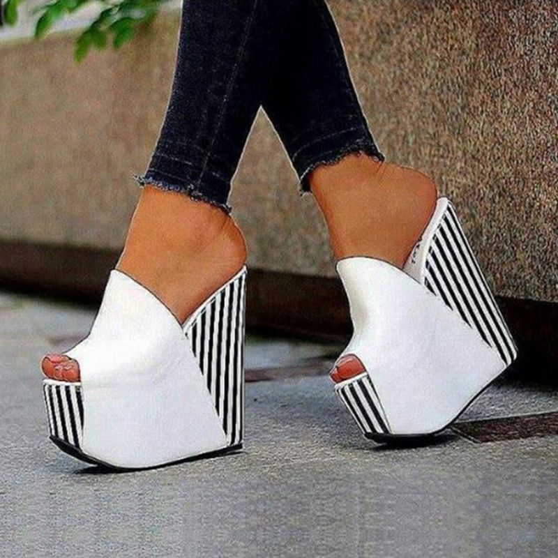 Λευκή Πλατφόρμα Slip-On Wedge Σανδάλια