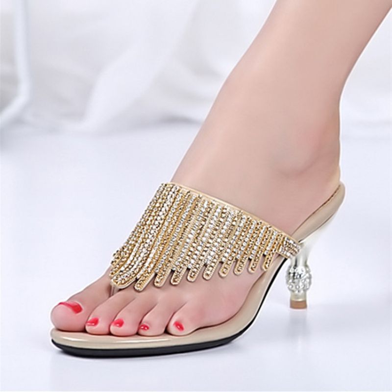 Rhinestone Thong Slip-On Spool Heel Mules Παπούτσια