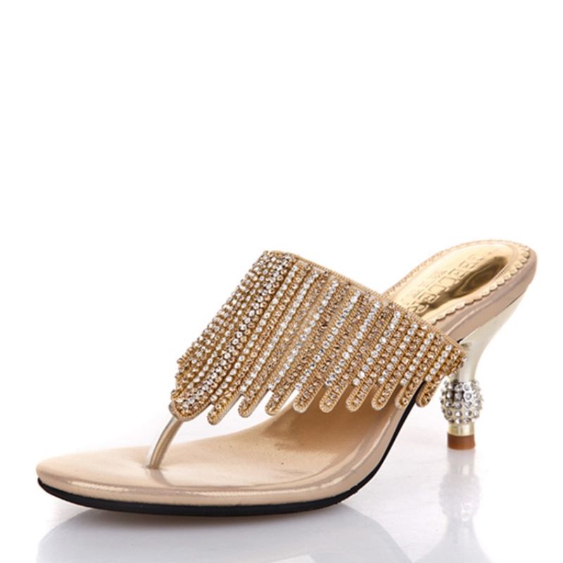 Rhinestone Thong Slip-On Spool Heel Mules Παπούτσια