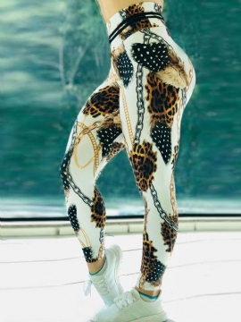 Chain Leopard Print Μπλοκ χρώματος Ψηλόμεσο Γυναικείο Κολάν Παντελόνι Γιόγκα Ψηλόμεσο Κολάν Tiktok