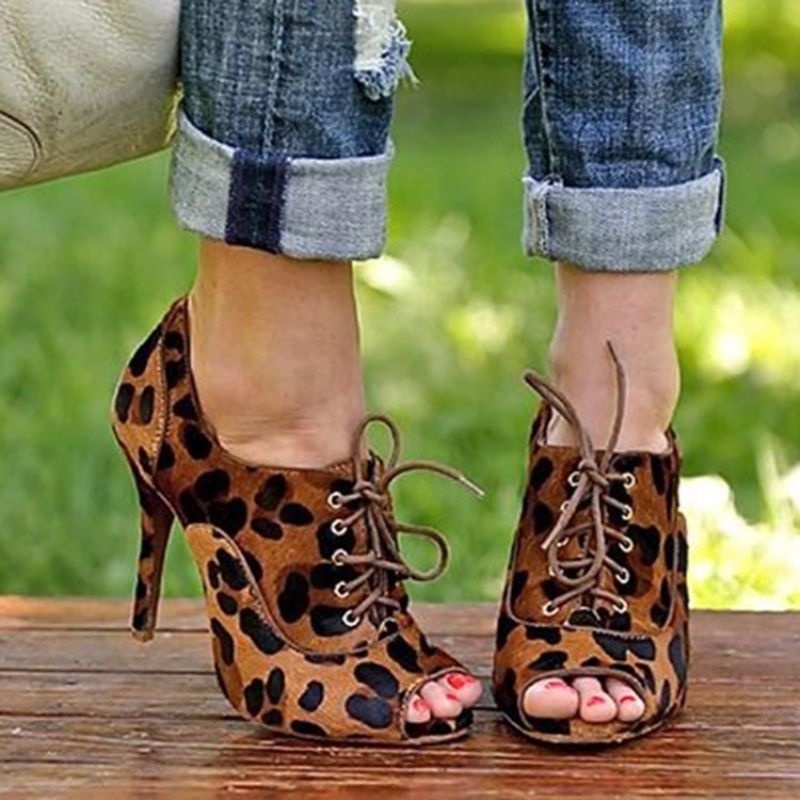 Leopard Print Peep Toe Stiletto Heel Pumps