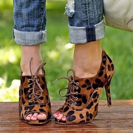 Leopard Print Peep Toe Stiletto Heel Pumps