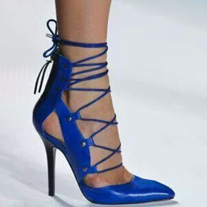 Royal Blue Δαντέλα επάνω Γόβες Stiletto