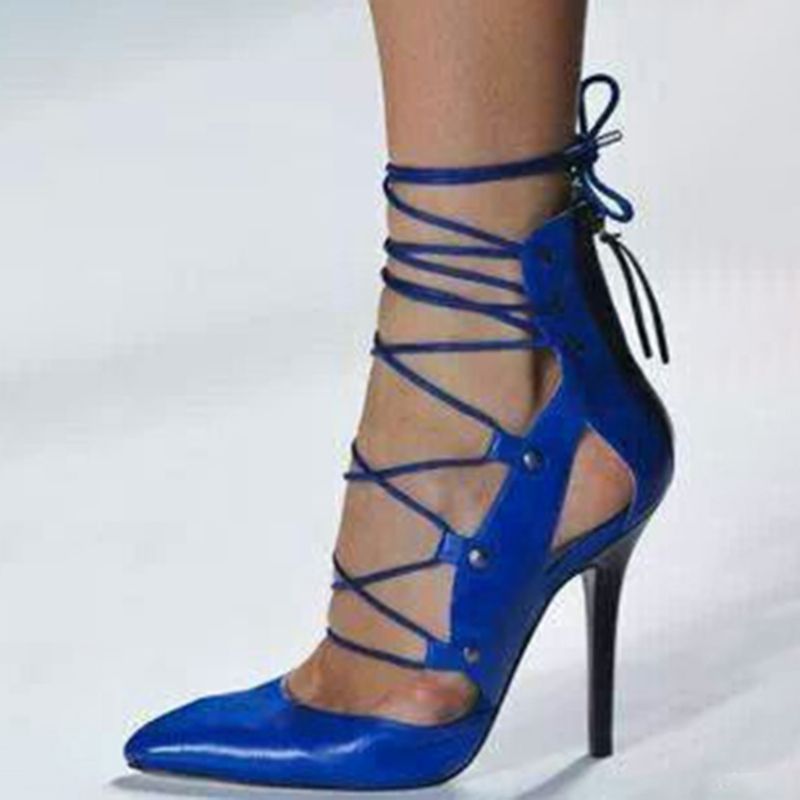 Royal Blue Δαντέλα επάνω Γόβες Stiletto