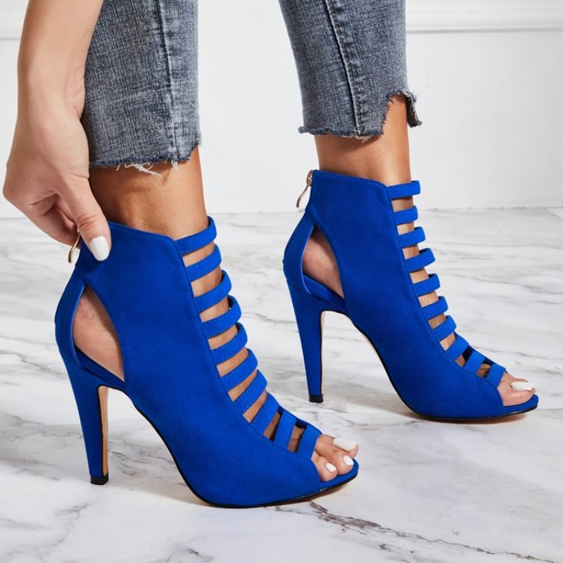 Σανδάλια Με Φερμουάρ Μπλε Peep Toe Bakc Stilettos