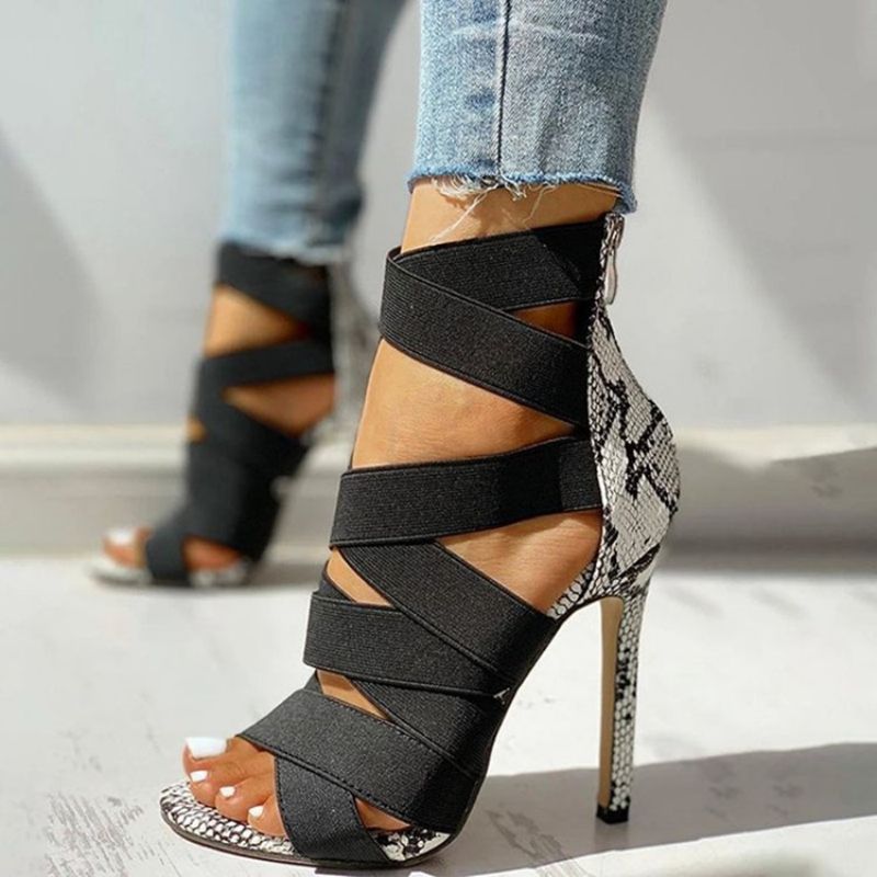 Σανδάλια Με Φερμουάρ Stiletto Heel Peep Toe Patchwork