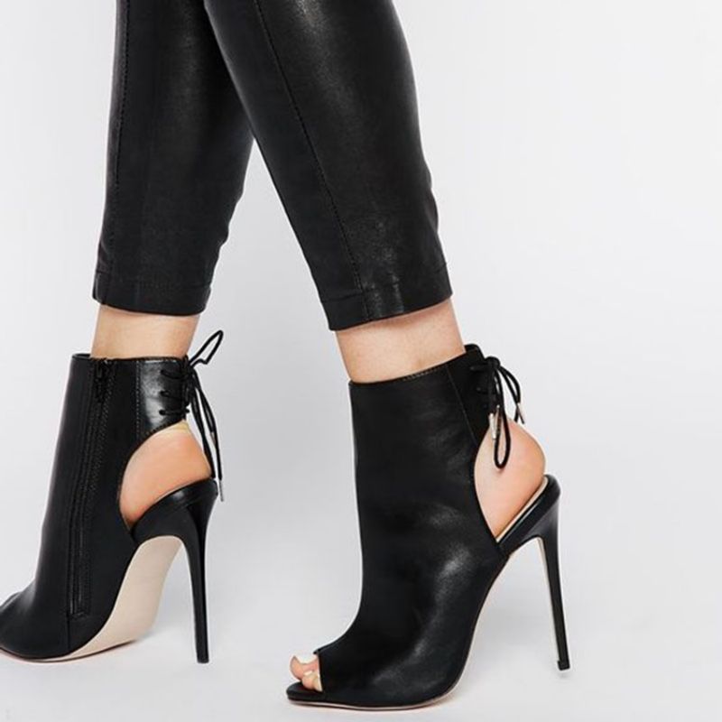 Σανδάλια Με Τακούνι Peep Toe Cross Strap