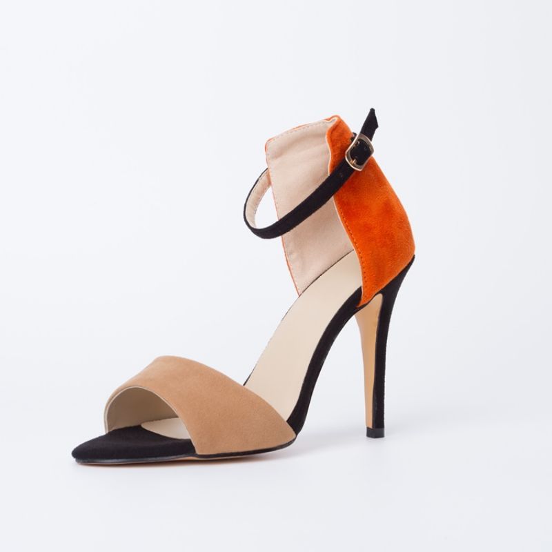 Σανδάλια Sling Back Patchwork Πορτοκαλί Stilettos