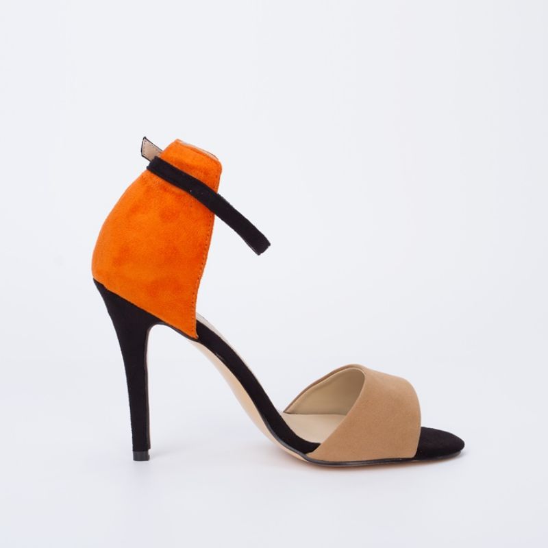 Σανδάλια Sling Back Patchwork Πορτοκαλί Stilettos