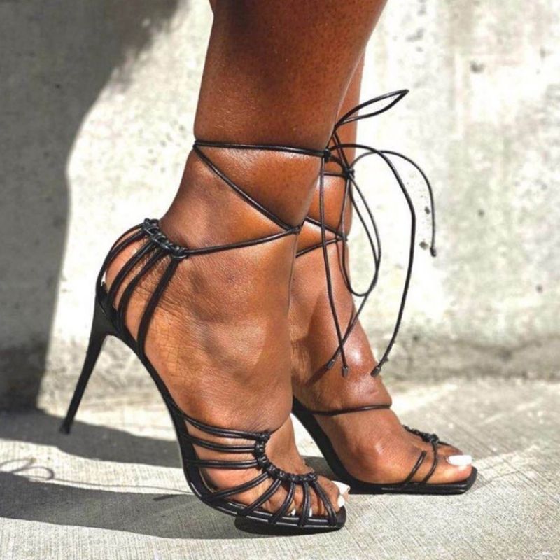 Stiletto Heel Lace-Up Peep Toe Western Sindals