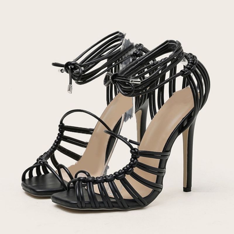 Stiletto Heel Lace-Up Peep Toe Western Sindals