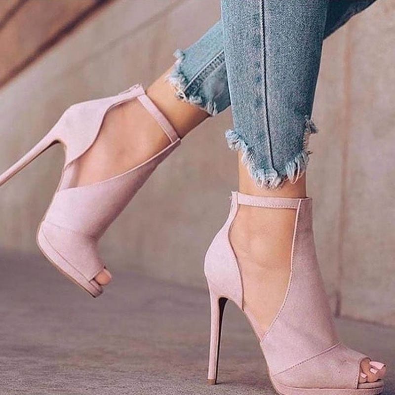 Suede Plain Peep Toe Stiletto Heel Pumps