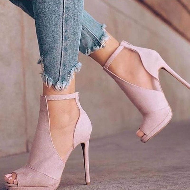 Suede Plain Peep Toe Stiletto Heel Pumps