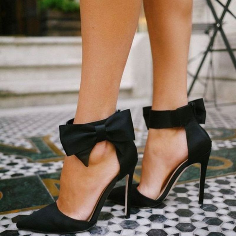 Sweet Black Side Bow Stiletto Pumps