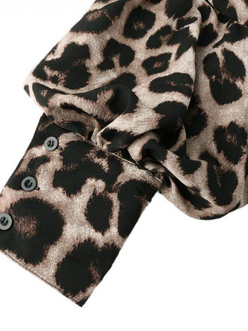 Leopard Lantern Sleeve Print Μακρυμάνικη Standard Γυναικεία Μπλούζα