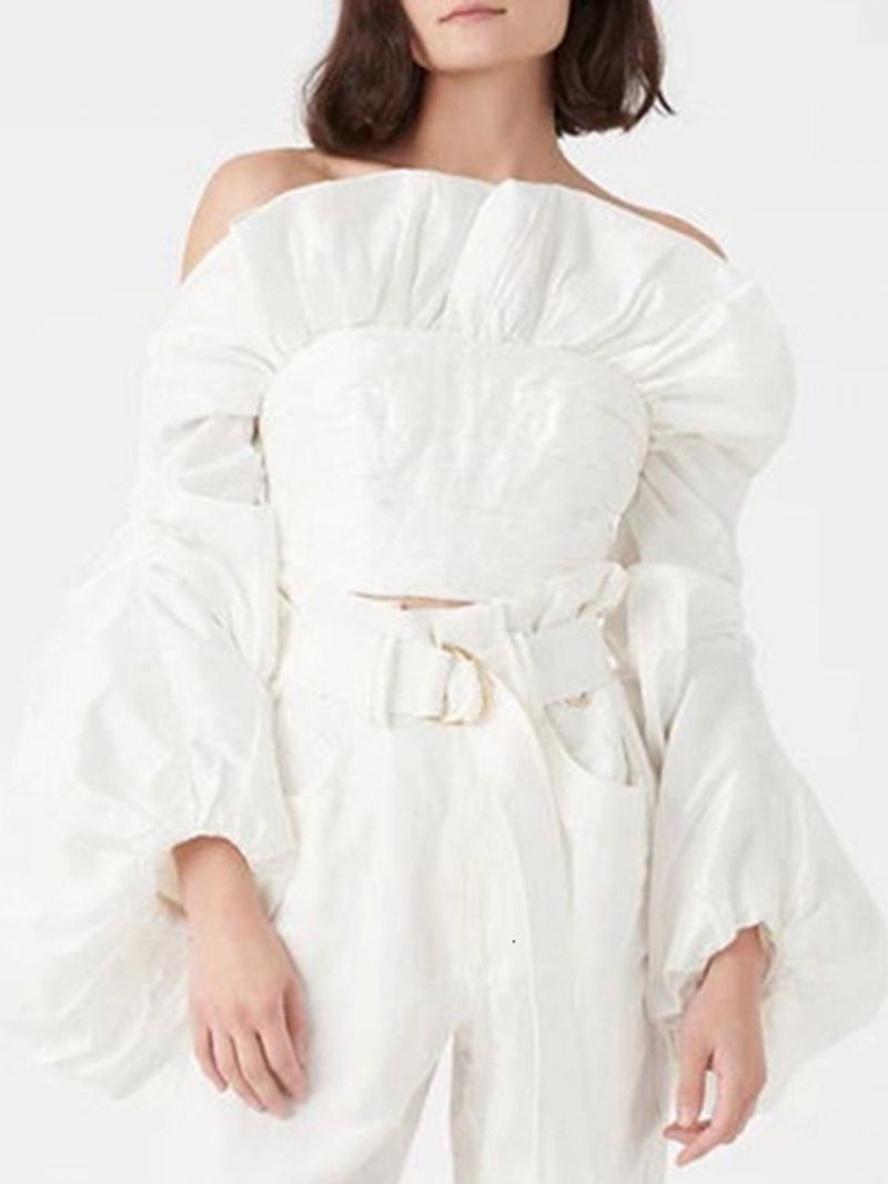 Μακρυμάνικη Μπλούζα Plain Off Shoulder Πλισέ