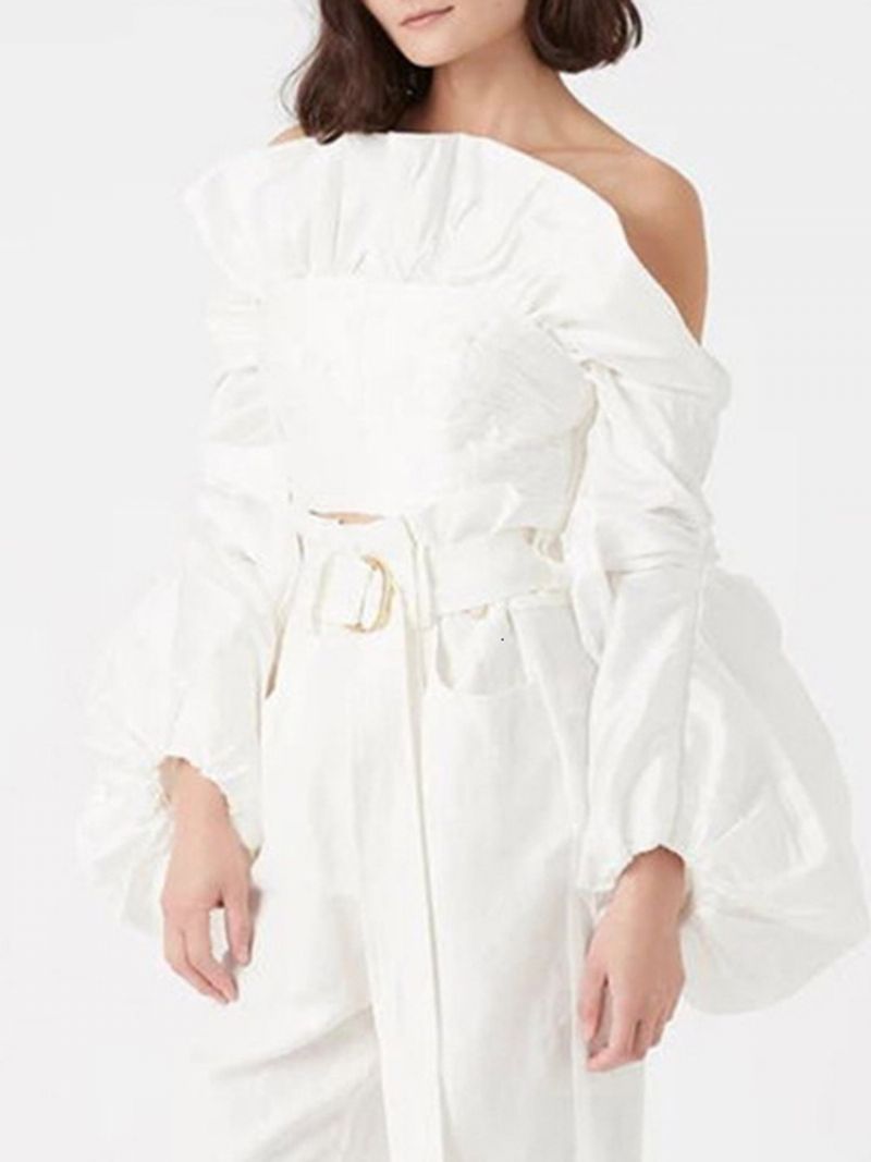 Μακρυμάνικη Μπλούζα Plain Off Shoulder Πλισέ