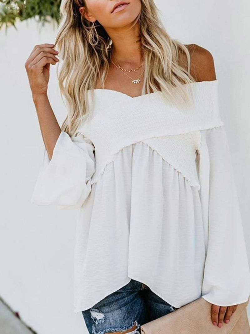 Off Shoulder Plain Flare Μακρυμάνικη Standard Γυναικεία Μπλούζα